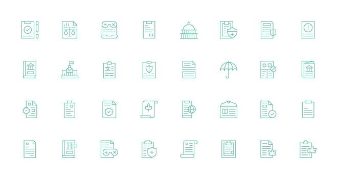Policy featuring 32 Icons in Thin Line Design Sharp Icons for Presentations vector