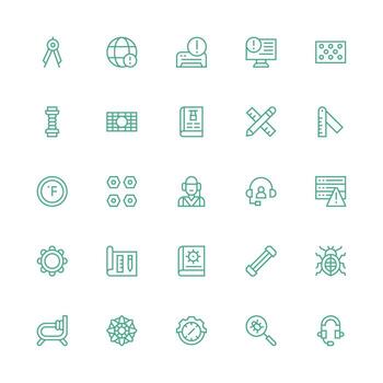 25 íconos para técnico en medio carrera contorno formato tablero icono serie vector