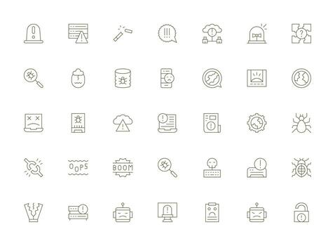 Malfunction Design Icons featuring 35 in Light Line Style Scalable Icons for Cross-Platform Interfaces vector