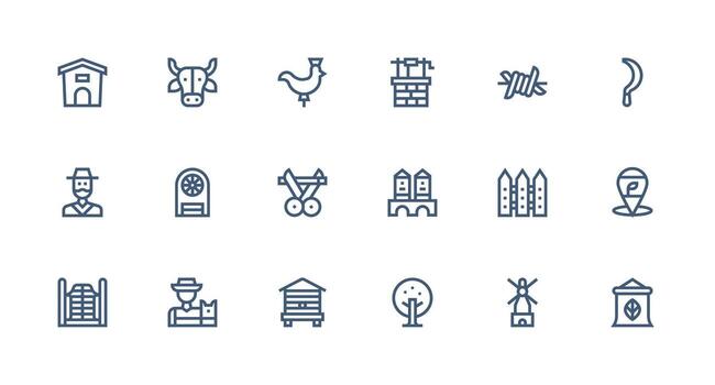 rural diseño íconos presentando 18 en fuerte carrera línea estilo completamente editable icono conjunto para web vector