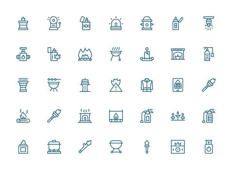 Fire featuring 35 Icons in Regular Clean Line Design Minimal Icon Set for Interface Projects vector