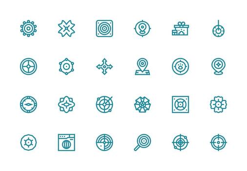 Center Design Icons featuring 24 in Thick Line Line Style User Interface Icons for Digital Products vector