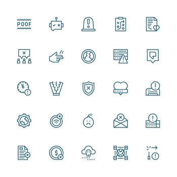 Failure Design Icons featuring 25 in Medium Stroke Outline Style Icon Set for Web vector