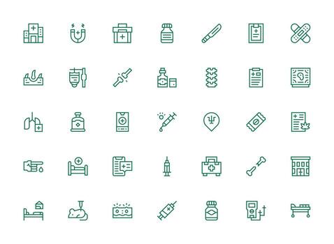 Regular Clean Line Style Treatment Icons with 35 Vectors Sharp Icons for Presentations
