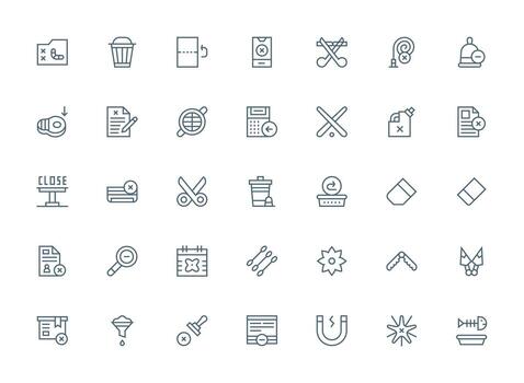Remove Visual Pack containing 35 Regular Clean Line Icons Reusable Icon Set vector
