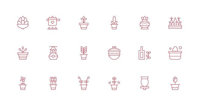 18 Icons for Pot in Minimal Line Format Simplified Icon Pack for Visual Tools vector