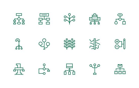 15 derivación íconos en regular línea estético sensible icono conjunto para flexible diseños vector