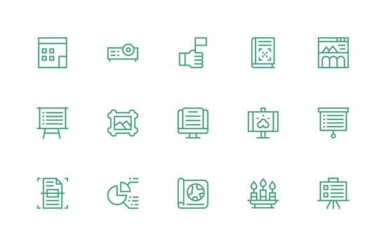 15 presentación íconos en regular línea estético estilo icono conjunto vector