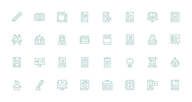 32 Thin Line Style Icons from Learning Collection Clean Icon Collection for Web Use vector