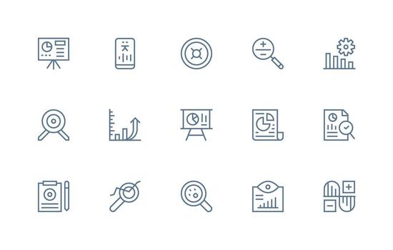 Metrics Icon Set with 15 Regular Line Graphics Multi-Style Icons for Creative Projects vector
