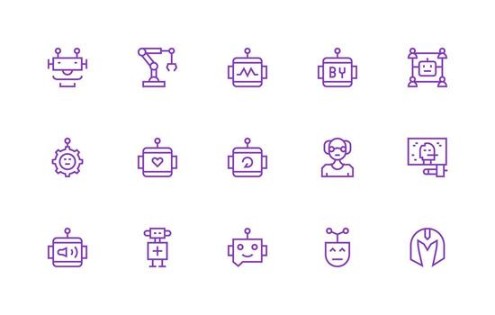 Regular Line Style Robot Icons with 15 Vectors Line Icon Collection