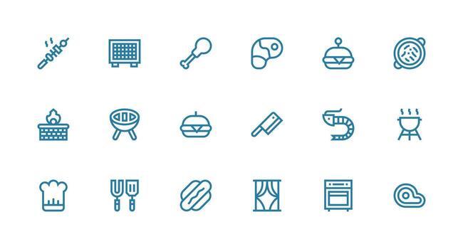 Strong Stroke Line Style Grill Icons with 18 Vectors Flexible Icon System for Web Interfaces