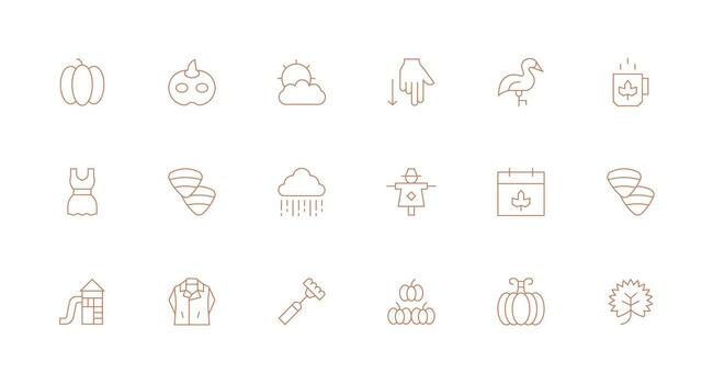 Fall Design Icons featuring 18 in Minimal Line Style Functional Icon Series vector
