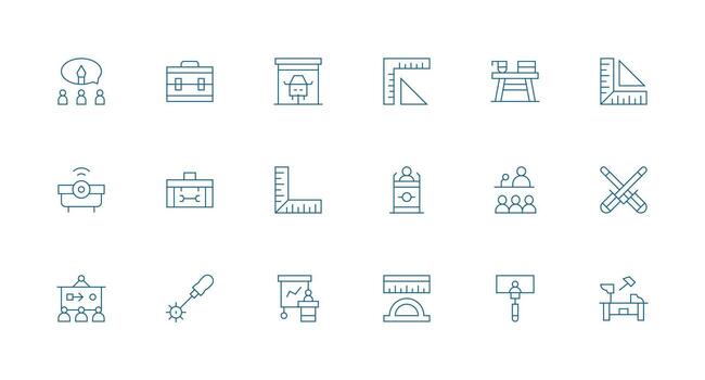 taller icono conjunto con 18 mínimo línea gráficos sensible icono conjunto para flexible diseños vector