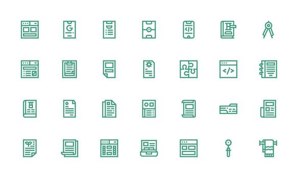 modelo icono colección con 28 negrita línea diseños núcleo icono colección para diario Tareas vector