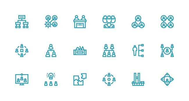 Teamwork including 18 Strong Stroke Line Illustrations Quick Access Icons for UI Development vector