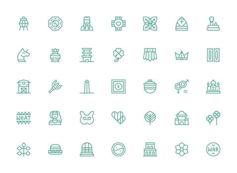 Symbolism featuring 35 Icons in Regular Clean Line Design Multi-Purpose Icon Set vector
