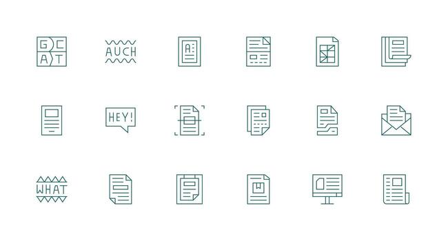 palabra icono conjunto con 18 mínimo línea gráficos tablero icono serie vector