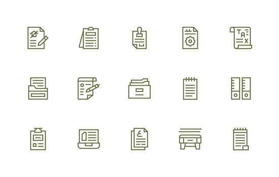 15 Regular Line Style Icons from Paperwork Collection Customizable Icon Series for Mobile Screens vector