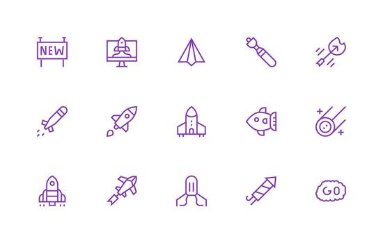 Launch Design Icons featuring 15 in Regular Line Style Full Icon Library for UI Designers vector