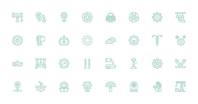 mecanismo conjunto con 32 Delgado línea íconos núcleo icono colección para diario Tareas vector