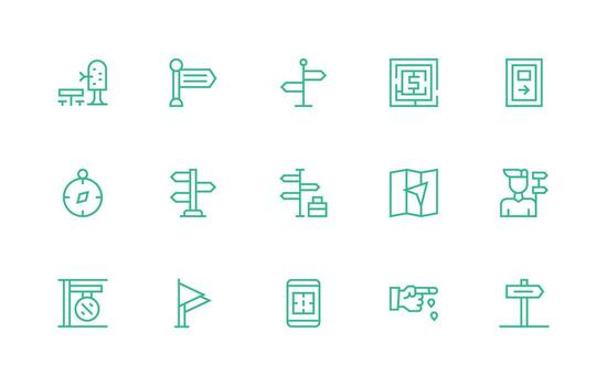 15 Wayfinding Icons in Regular Line Aesthetic Minimal Icon Set for Interface Projects vector