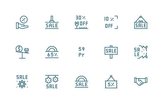 15 Regular Line Style Icons from Bargain Collection Dashboard Icon Series vector
