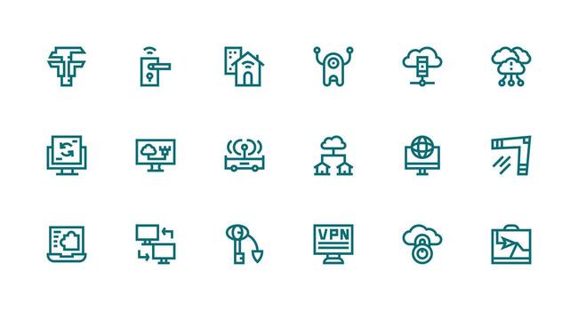 Remote Access featuring 18 Icons in Strong Stroke Line Design Icon Set for Projects vector