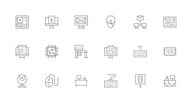 mínimo línea íconos desde ordenador personal conjunto con 18 vectores flexible icono sistema para web interfaces