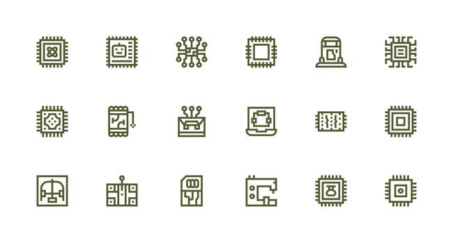 18 Strong Stroke Line Icons for Microchip Graphics Sharp Icons for Presentations vector
