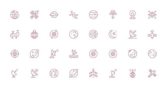 Satellite Icon Collection with 32 Thin Line Designs Sharp Icons for Presentations vector