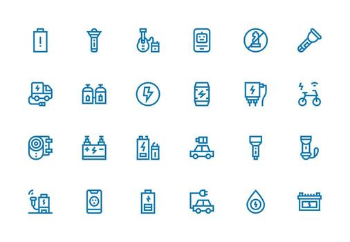 Battery Design Icons featuring 24 in Thick Line Line Style Neatly Designed Icons for Web Platforms vector