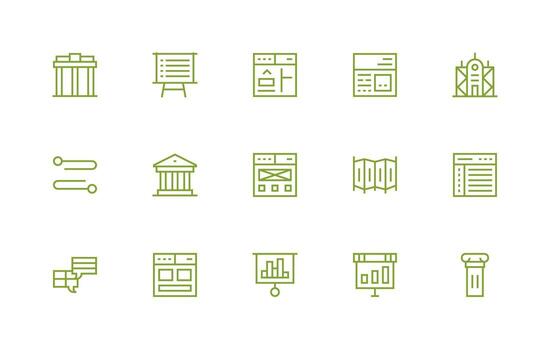 columna icono colección con 15 regular línea diseños agudo íconos para presentaciones vector