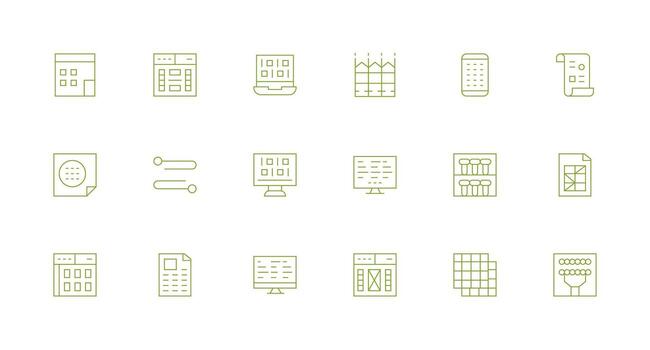 Rows Icon Set with 18 Minimal Line Graphics General Use Icon Pack vector