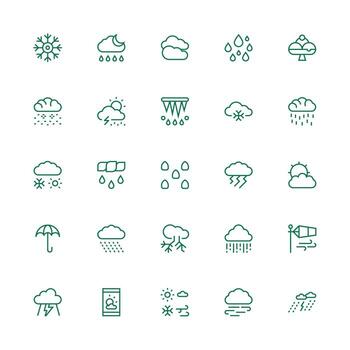 Precipitation Visual Pack containing 25 Medium Stroke Outline Icons Simple Icons for Interface and Wireframes vector