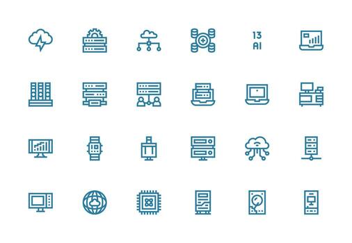 24 íconos para informática en grueso línea línea formato completamente editable icono conjunto para web vector
