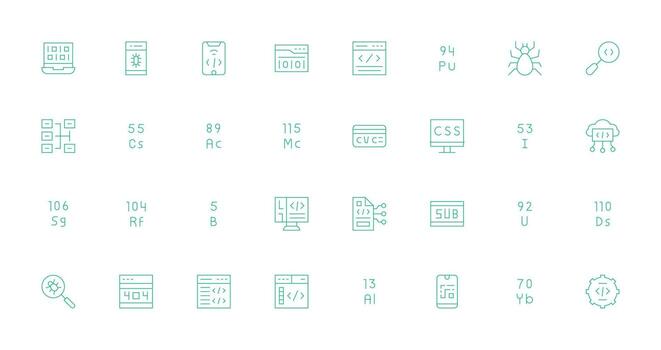 código icono conjunto con 32 Delgado línea gráficos editable icono colección vector