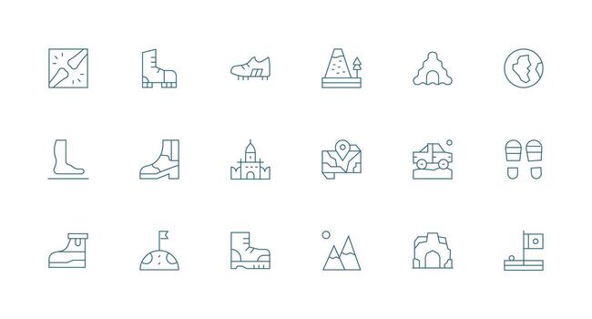 Terrain Design Icons featuring 18 in Minimal Line Style Complete Icon Bundle for Web Design vector