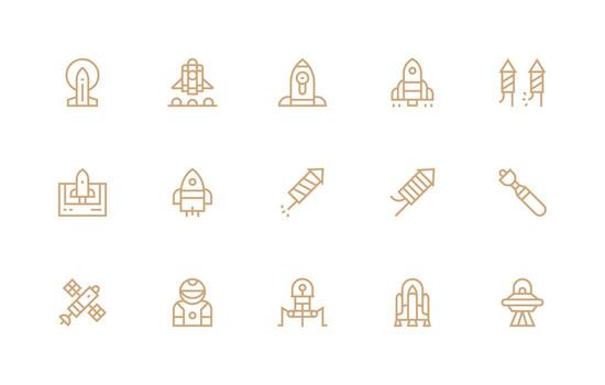 cohete conjunto con 15 regular línea íconos línea icono colección vector