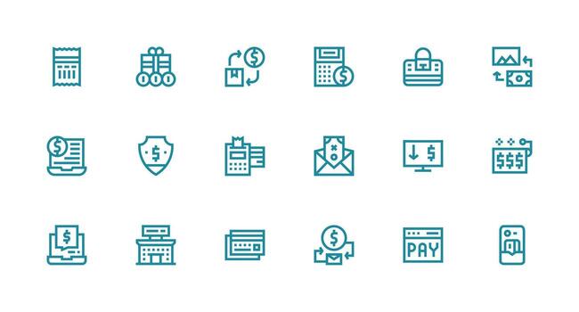 Strong Stroke Line Style Digital Payment Icons with 18 Vectors Icons Built for Visual Consistency Pack