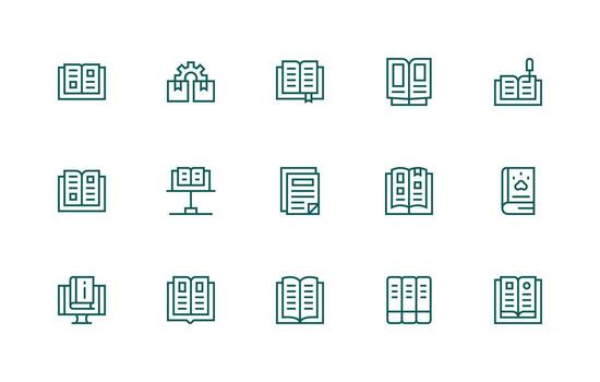 manuales visual paquete conteniendo 15 regular línea íconos ordenado icono conjunto vector