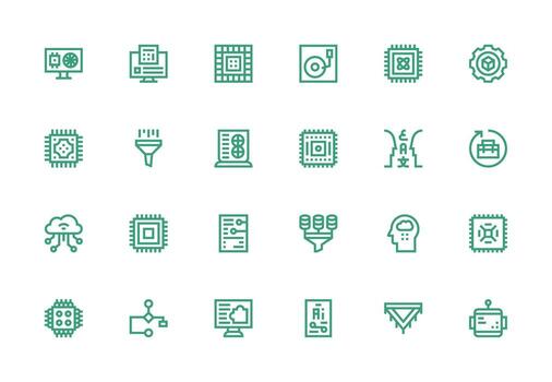 datos Procesando conjunto con 24 grueso línea línea íconos digital icono colección vector