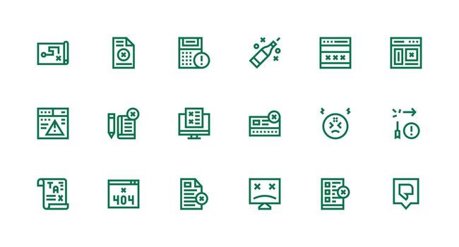 incorrecto presentando 18 íconos en fuerte carrera línea diseño simplificado icono paquete para visual herramientas vector