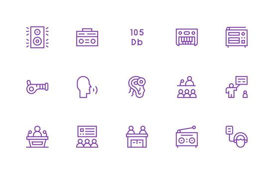 15 íconos para altavoz en regular línea formato rápido acceso íconos para ui desarrollo vector