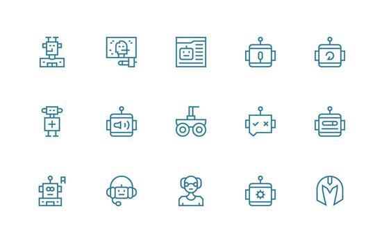 Regular Line Style Robot Icons with 15 Vectors UI-Ready Icon Collection
