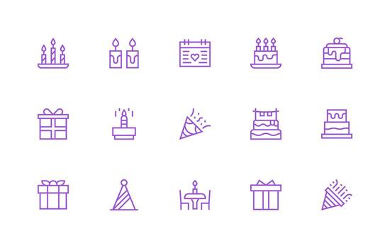 Birthday Set with 15 Regular Line Icons Core Icon Collection for Daily Tasks vector
