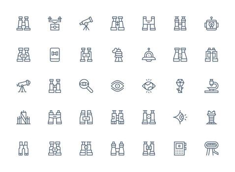 Observation Set with 35 Regular Clean Line Icons Simplified Icon Pack for Visual Tools vector