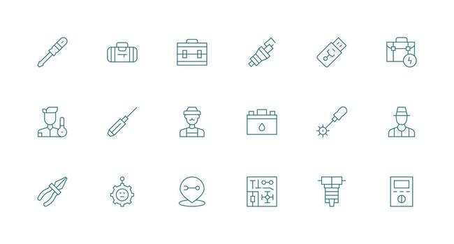 Technician Icon Collection with 18 Minimal Line Designs Simplified Icon Pack for Visual Tools vector