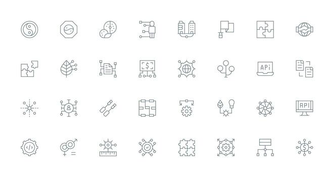 Integration featuring 32 Icons in Thin Line Design Clean Icon Pack vector