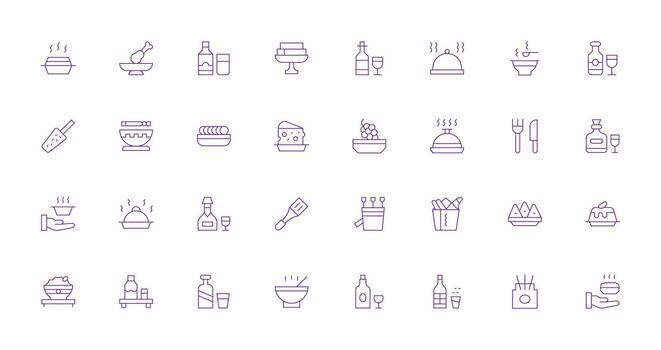 Serving Visual Pack containing 32 Thin Line Icons Interface Icon Collection for Daily Projects vector